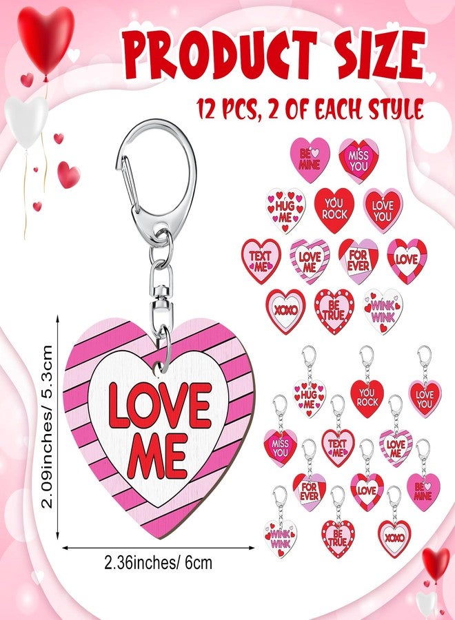 Memorywuu 24 Pcs Valentine Craft Conversation Keychains Gift Heart Color Your Own Keychains Bulk DIY Blank Unfinished Accent Love Wooden Craft for Valentine's Day Classroom Party, 12 Styles - Image 2